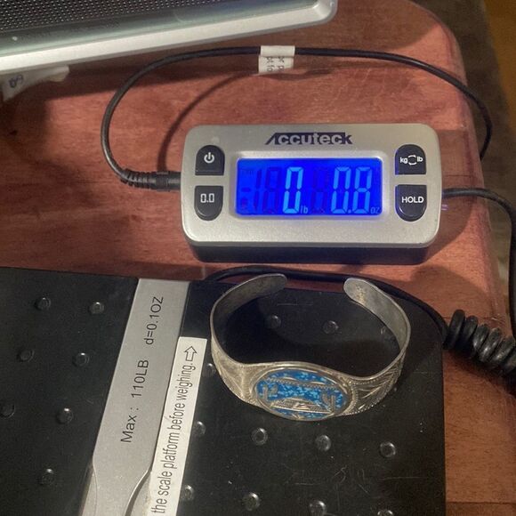 Vtg Sterling Silver Turquoise Inlay Southwestern Signed Scene Cuff Bracelet - Picture 10 of 10